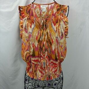 Rachel Zoe colorful cinched waist blouse size M